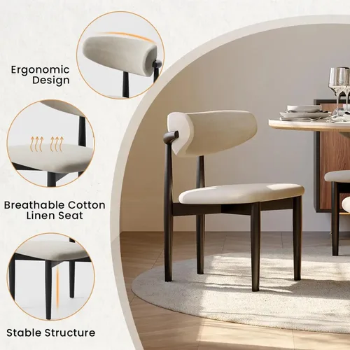 Miniatura 5 de POVISON Juego de 2 sillas de comedor modernas, sillas de comedor negras sin brazos con cojines de arpillera y madera de fresno de color nogal