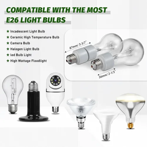 Miniatura 3 de Extensor de Enchufe de Luz, Adaptador de Extensión de Enchufe de Porcelana, Adaptador Extensor de Enchufe de Bombilla de Rosca Media Estándar E26 a