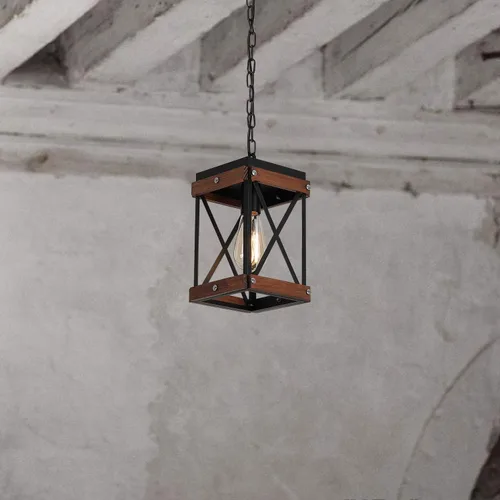 Miniatura 3 de Fivess Lighting Lámpara colgante rústica de granja con cable de 15 pies, interruptor de encendido/apagado, jaula de madera y metal, cadenas Negro