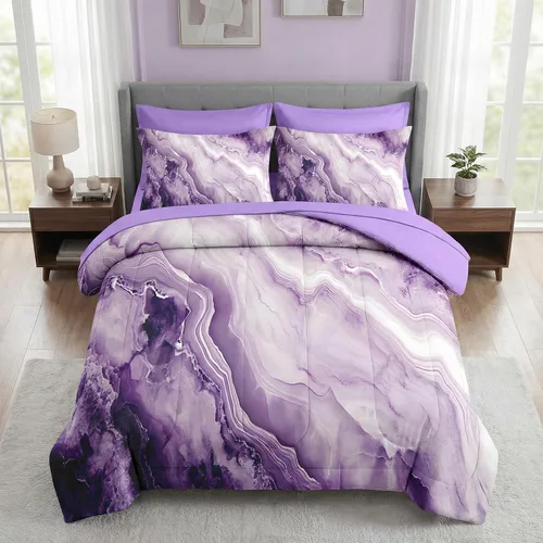 Miniatura 16 de Pamnest Juego de edredón tamaño Twin, juego de ropa de cama de mármol azul profundo de 5 piezas para niños y adultos, juegos de sábanas de piedra