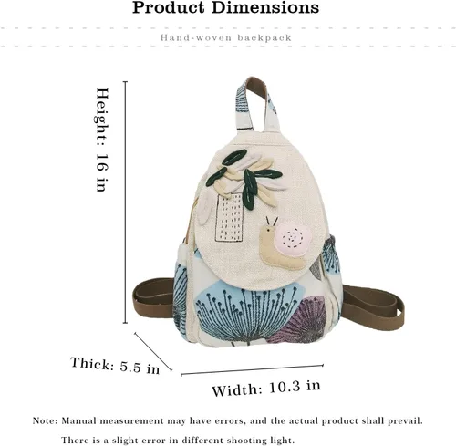 Miniatura 50 de HUANGGUOSHU Mochila de algodón tejida de algodón bohemio con bordado de lona estilo bohemio con múltiples bolsillos retro linda mochila cartera