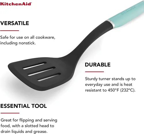 Miniatura 4 de KitchenAid Espátula Ranurada Clásica de Nylon, 13.66 Pulgadas, Aqua Sky