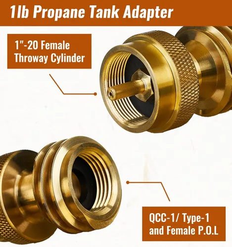 Miniatura 2 de CALPOSE Adaptador de tanque de propano de 1 libra, convertidor de latón macizo de 20 libras a 1 libra, adaptador de propano de 1 libra para cilindro