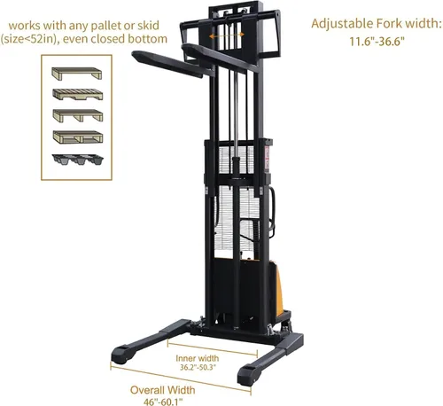 Miniatura 7 de APOLLO Apilador de paletas semi eléctrico Economy Hand Pallet Lift Stacker Carretilla elevadora con patas de horquilla 3300lbs Capactiy 98" Altura
