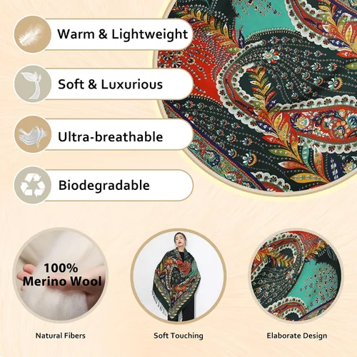 Miniatura 299 de DANA XU Manta de pashmina extragrande 100% de lana merina, bufanda de viaje, bufanda de cachemira para mujer, otoño e invierno, chal de gran
