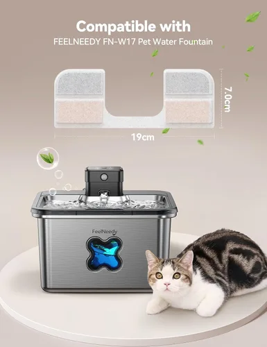 Miniatura 2 de Paquete de 6 filtros de repuesto + 6 esponjas de bomba para fuente de agua de gatos [FN-W17] – Filtros de fuente de agua para mascotas de 108 onzas