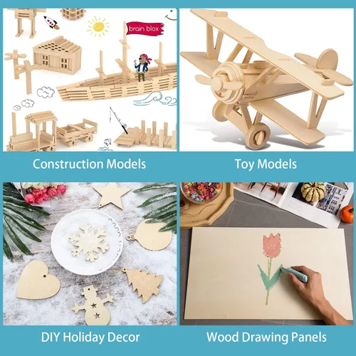 Miniatura 7 de Paquete de 12 hojas de tilo para manualidades - 30,5 x 30,5 x 3 mm - Hojas de madera contrachapada de 3 mm de espesor con superficies lisas - Tablas