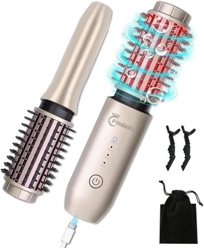 Cepillo de rizador, rizador de pelo inalámbrico de 1.5 pulgadas, cepillo 3 en 1, peine alisador de pelo recargable, 7000 mAh portátil iónico