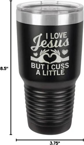 Miniatura 10 de Taza de viaje con texto en inglés "I Love Jessus I CUSS A LITTLE Engraved Tumbler", de acero con recubrimiento de polvo grabado con láser, sin BPA