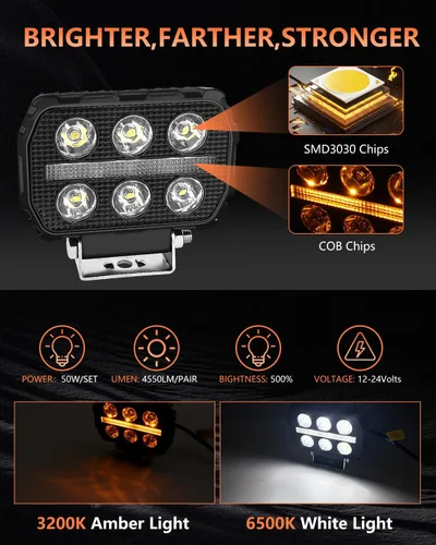 Miniatura 3 de 2 piezas de cápsulas LED de 4.5 pulgadas, 50 W, 4,550 lm, luces cúbicas con luz DRL ámbar, foco de conducción, luz de trabajo todoterreno, luces