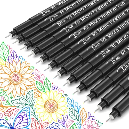 Miniatura 13 de KERIFI Micro-Pen - Bolígrafos de tinta fineliner, paquete de 12 bolígrafos de dibujo de punta fina, impermeables, tinta de archivo, multiliner