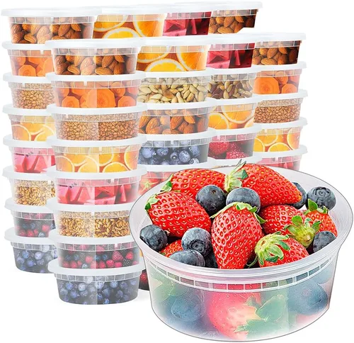 Miniatura 18 de Glotoch - Juego de 48 recipientes de plástico para almacenamiento de alimentos y bebidas de 8 onzas, 16 onzas y 32 onzas con tapas, aptos