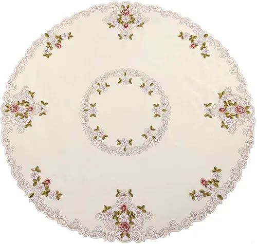 HERCHR Manteles redondos, 33 pulgadas, diseño vintage con bordado floral, para cocina, comedor, tela de poliéster, para fiestas, decoración para