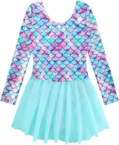 Miniatura 9 de EQSJIU Leotardo de baile de manga larga para niñas, vestido de ballet brillante con copo de nieve, tutú con falda tutú para niñas