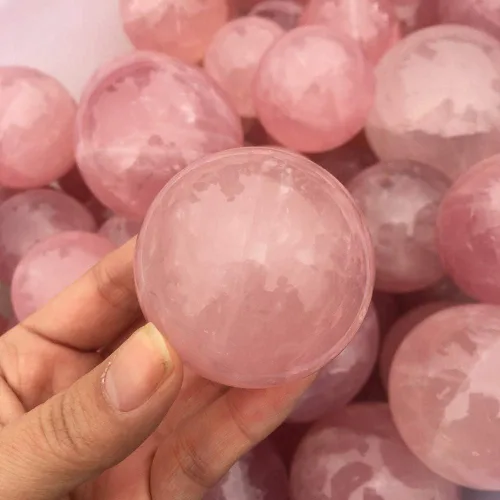 Miniatura 4 de Bolas Baoding curativas de cuarzo rosa de 1.75 pulgadas, bolas de ejercicio de mano de cristal rosa para aliviar el estrés y terapia de manos, balón