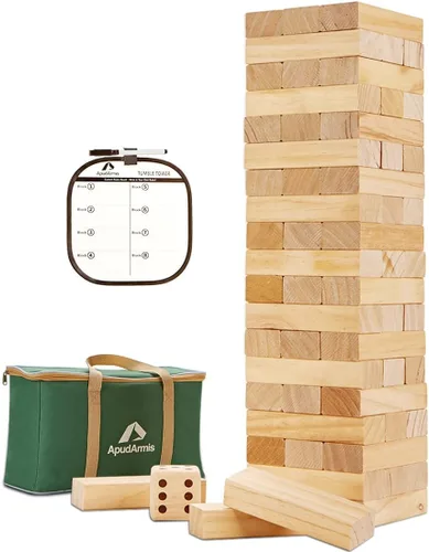 Miniatura 9 de ApudArmis Torre Gigante Tumble (Se apila desde 2 pies hasta más de 4.2 pies), 54 PIEZAS Juego de Madera de Pino Apilable Timber con 1 Juego de Dados