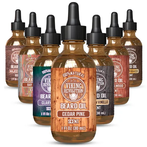 Miniatura 20 de Viking Revolution Aceite de barba de sándalo para hombres, aceite natural para barba con aceite de argán y aceite de jojoba, suavizante de barba