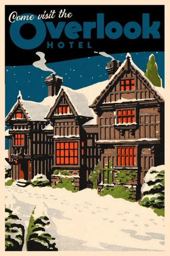 Visite el Hotel Overlook Famoso Cartel de Arte de Pared Vintage de Película de Terror de Viaje Escénico Impresión en Poster 12x18 Pulgadas