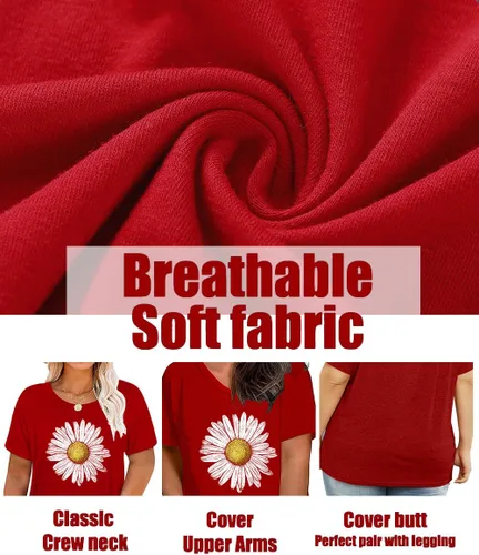 Miniatura 5 de Camisetas de talla grande con estampado de girasoles para mujer, camisetas inspiradoras de verano