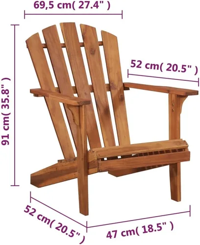 Miniatura 4 de vidaXL Silla Adirondack, silla de patio de madera maciza para jardín, silla de césped para porche al aire libre, jardín, terraza, madera maciza