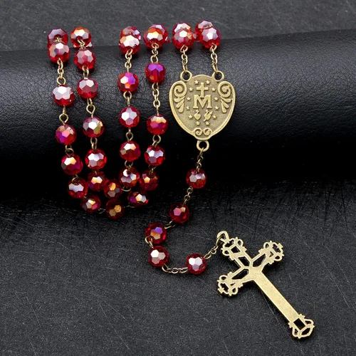 Miniatura 32 de KOMI Rosario de cuentas católicas para mujer, collar de cuentas de rosario con cruz de crucifijo, perlas de cristal, rosario, rosarios, católicos