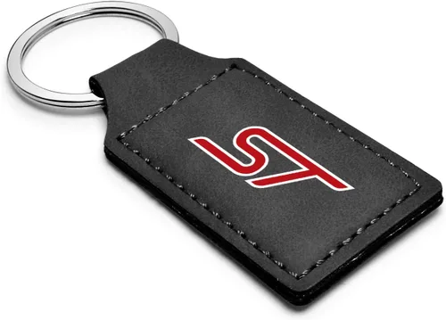 Miniatura 2 de iPick Image Compatible con llavero rectangular de cuero sintético negro Ford Focus ST