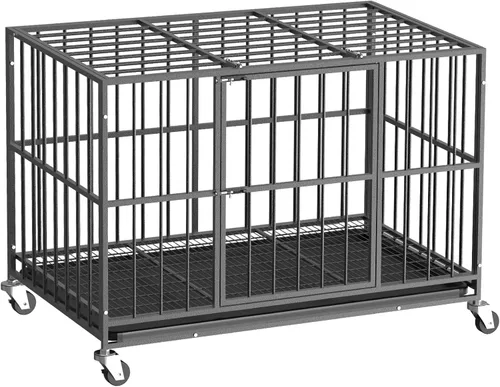 Miniatura 9 de Jaula para Perros Indestructible de Servicio Pesado de 38 pulgadas con Bandejas Removibles, Puerta Doble a Prueba de Escape para Perros con Alta