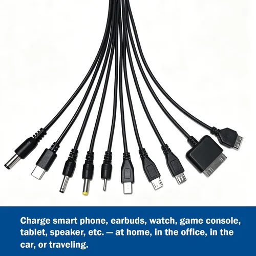 Miniatura 3 de Cable USB universal 10 en 1, cable de carga múltiple compatible con múltiples teléfonos celulares, Bluetooth, auriculares, altavoz, reproductor