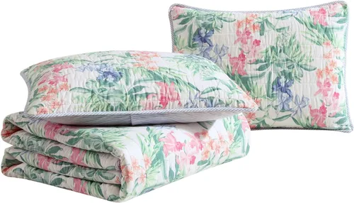 Miniatura 3 de Tommy Bahama - Juego de edredón tamaño Queen, ropa de cama reversible de algodón costero con fundas a juego, juego de ropa de cama botánica colorido