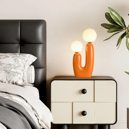 Miniatura 4 de Lámpara de mesa moderna naranja en forma de cactus con 2 luces, lámpara de seta, esfera de leche blanca de vidrio, lámparas de mesa bonitas