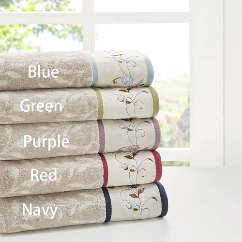 Miniatura 8 de Madison Park Serene - Juego de toallas de baño 100% algodón con diseño floral lujoso bordado en algodón jacquard, toallas decorativas para baño