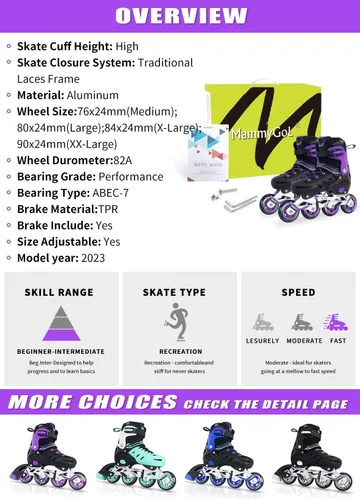 Miniatura 3 de MammyGol - Patines en línea ajustables para adultos, patines seguros y duraderos con ruedas gigantes, patines profesionales de alto rendimiento