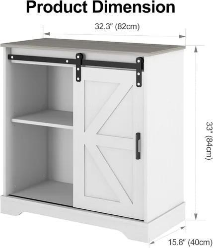 Miniatura 2 de Panana Aparador Buffet con Puerta Corrediza de Granero Gabinete de Almacenamiento Barra de Café Cocina Estilo Granja