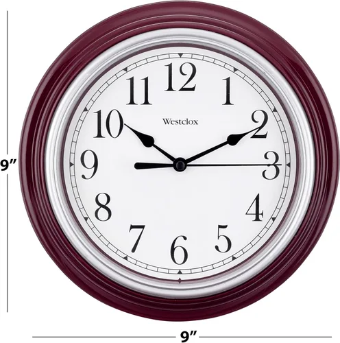 Miniatura 5 de Westclox Reloj de pared redondo con movimiento de cuarzo, diseño analógico contemporáneo, funciona con pilas para uso en interiores