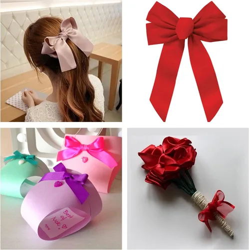 Miniatura 4 de Cinta de satén de color liso verde manzana de 1-1/2 pulgadas x 50 yardas, cinta de tela de poliéster de alta densidad de doble cara para envolver