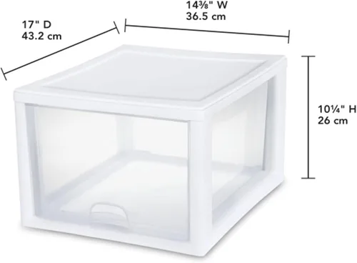 Miniatura 3 de Sterilite Paquete de 8 cajones apilables de 27 cuartos de galón, organizador de armario de almacenamiento transparente, marco blanco, cajones