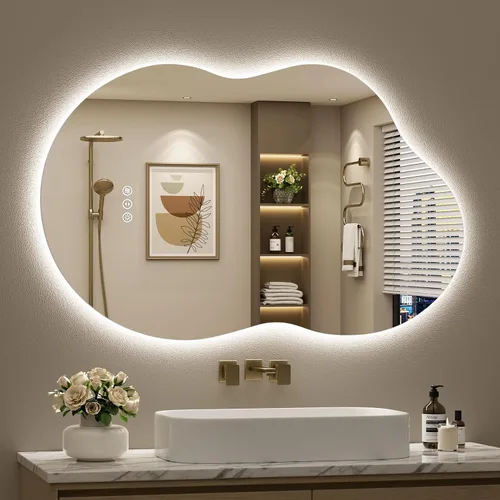 Miniatura 85 de 24x30 Espejo de baño LED con marco negro con luces, retroiluminado + iluminación frontal, espejo de tocador iluminado antivaho para pared de baño