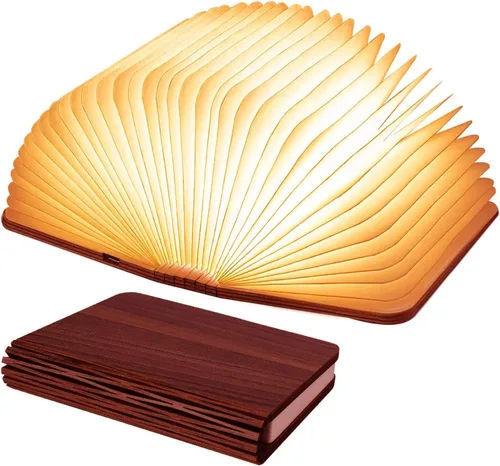 Vergissm Lámpara de Libro de Madera, Lámpara de Libro Plegable de 3 Colores, Lámpara de Libro LED Recargable de Papel Plegable para Decoración del
