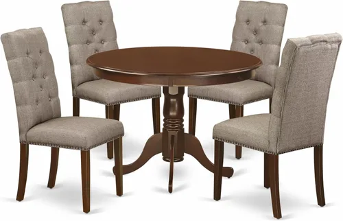 Miniatura 14 de East West Furniture HLEL3-LWH-07 - Juego de mesa y sillas de cocina de 3 piezas contiene una mesa de comedor redonda con pedestal y 2 sillas