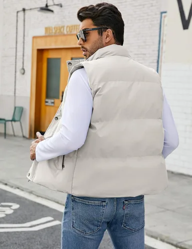Miniatura 3 de Flygo Chaleco acolchado de invierno para hombre, chaleco ligero con cuello alto, chaqueta sin mangas