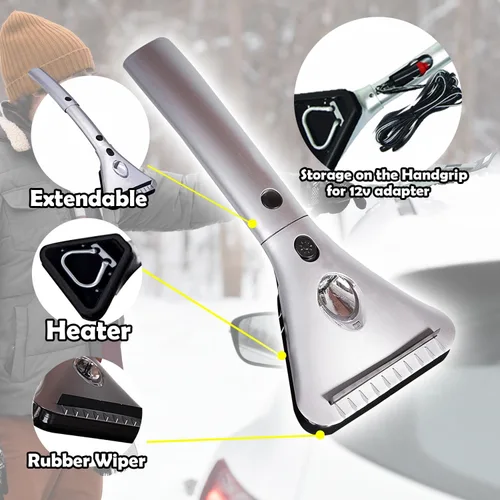 Miniatura 7 de ZONETECH Rascador de hielo y nieve para ventana de automóvil, con calefacción, extensible, para parabrisas con luz LED, calefacción eléctrica de 12