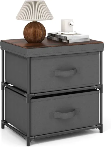 Miniatura 12 de GOFLAME Cómoda de tela con 2 cajones, mesita de noche para dormitorio, mesita de noche con contenedores y asas de tela extraíbles, mesa auxiliar