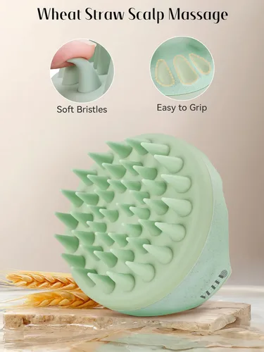 Miniatura 3 de HEETA Masajeador de cuero cabelludo para el crecimiento del cabello con cerdas de silicona suaves para eliminar la caspa y aliviar la picazón, Beige