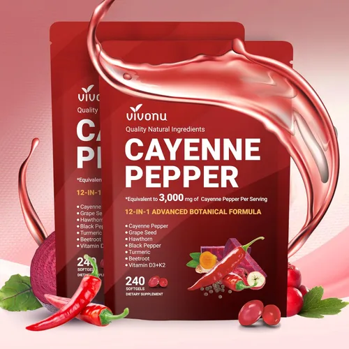 Miniatura 10 de VivoNu Suplemento de cápsulas blandas de pimienta de cayena, apoya la salud de las venas de las piernas, el corazón y los vasos sanguíneos