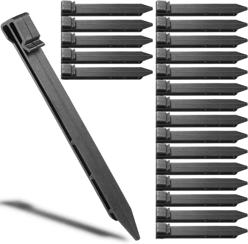Paquete de 50 estacas de jardín de 10 pulgadas, estacas de plástico resistentes para carpa, estacas de anclaje para bordes, terrazas, tablas Negro