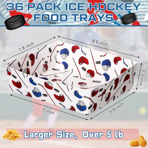 Miniatura 3 de Teling Paquete de 36 suministros para fiestas de hockey grandes de 5 libras, bandejas de platos de hockey de papel, botes de comida y botes