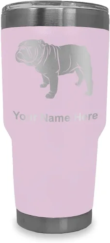Miniatura 19 de LaserGram Vaso aislado al vacío de 20 onzas, Bulldog Dog, grabado personalizado incluido (negro)