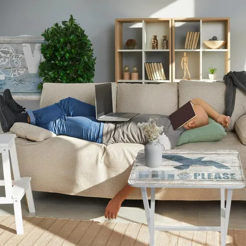 Miniatura 2 de Sintuff Juego de 4 bandejas de TV de playa costeras con soporte, cabo, artesanos, sirena, plegable, de madera, decorativa, mesa de comedor, casa