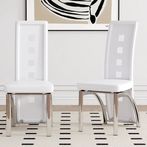Miniatura 10 de Juego de 2 sillas de comedor modernas, juego de 2 sillas de comedor negras, sillas de cocina tapizadas de piel sintética con patas de metal dorado