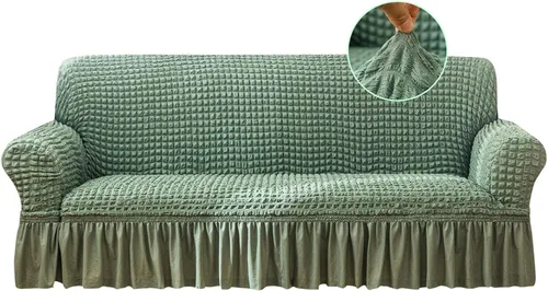 Miniatura 8 de Jeloris Funda Protectora Elástica para Sofá de Dos Plazas de Fácil Ajuste con Falda, Protector de Muebles Universal Duradero Lavable de Alta Beige